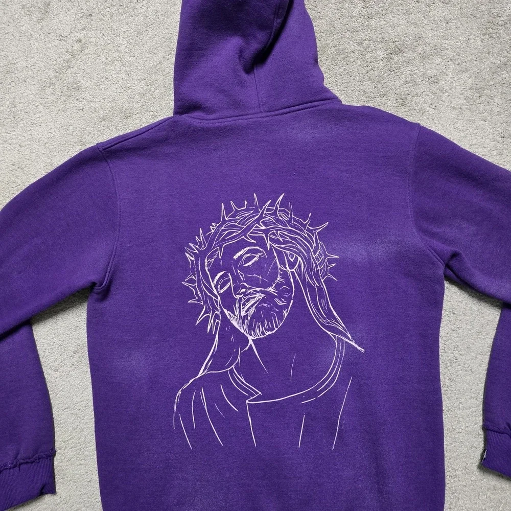 VTG Grunge Eternal Ambitions Jesus Hoodie Full Zip Purple Men L Affliction Style